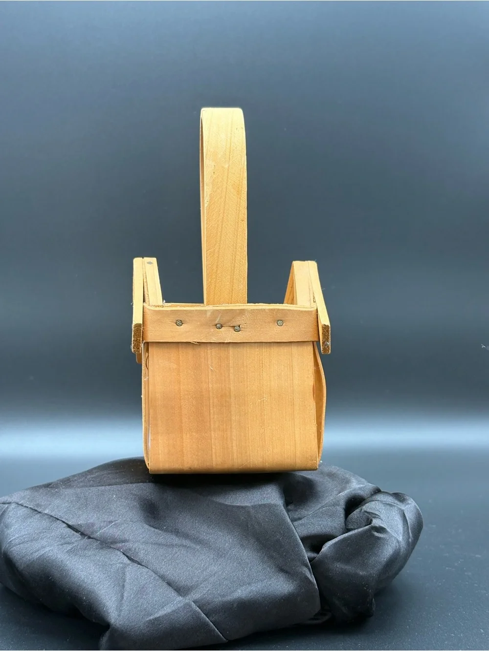Rustic Brown Wooden House Shape Basket Tote w/ Handle 8x4x3 in Small